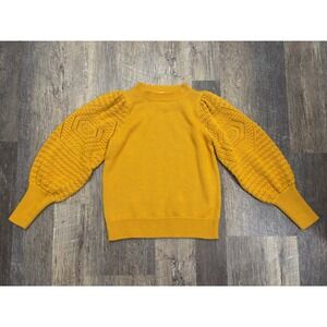 Grace + Karma Mustard‎ Yellow Puff Sleeve Pointelle Knit Sweater Small Boho Boho